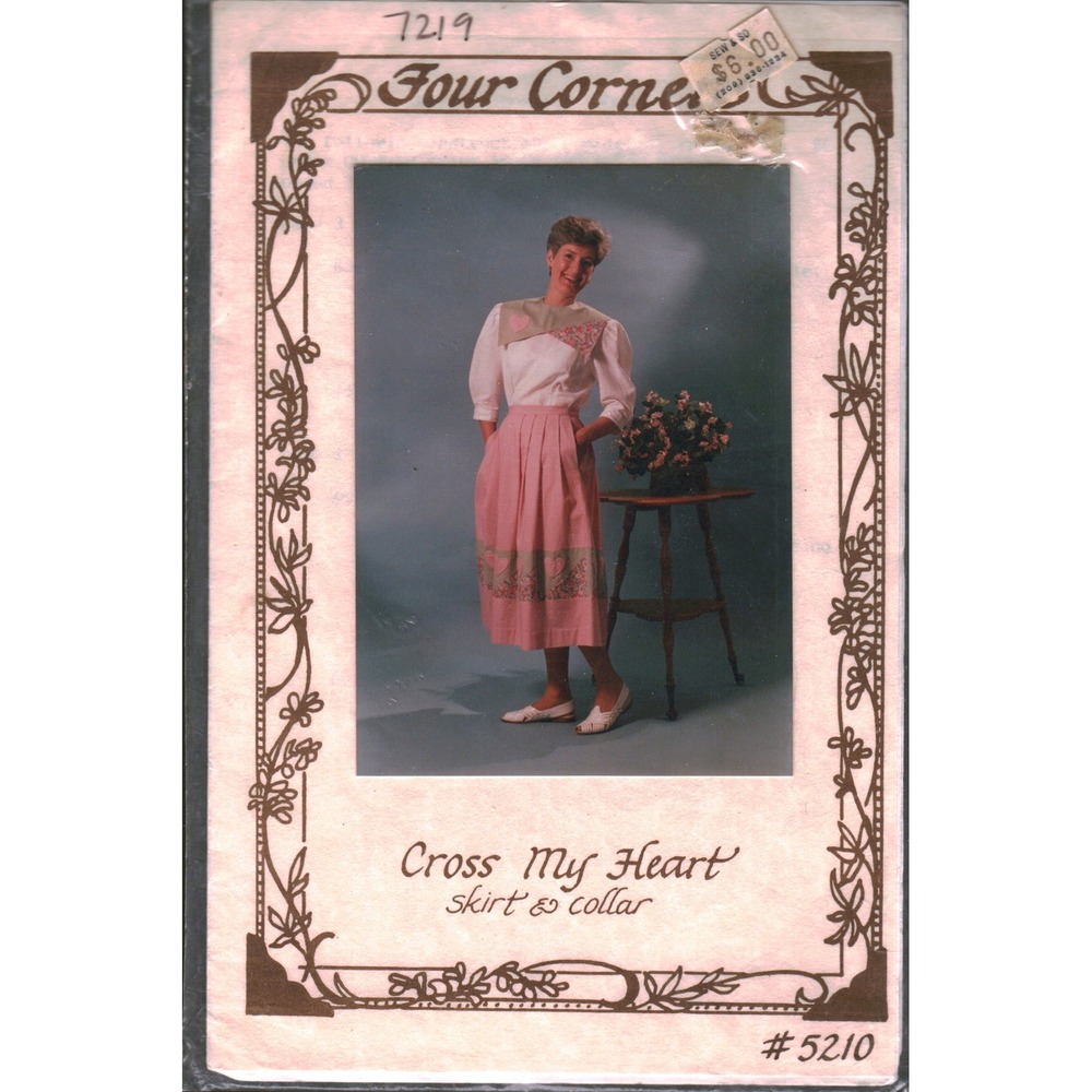 Vintage Four Corners Cross My Heart Skirt and Collar Sewing Pattern 7219 1988